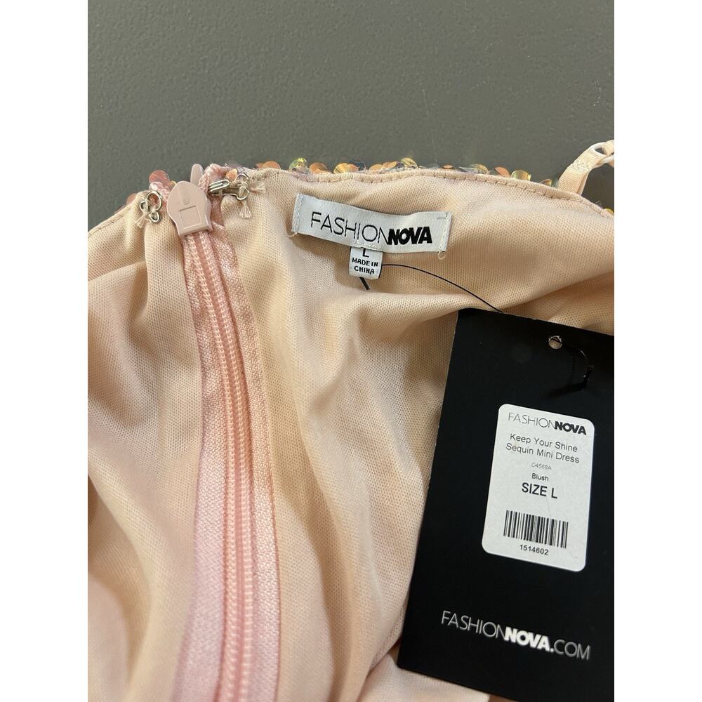 Fashion Nova Keep Your Shine Blush Pink Sequin Lined Dress Sz L Hoco Strappy - Picture 6 of 12